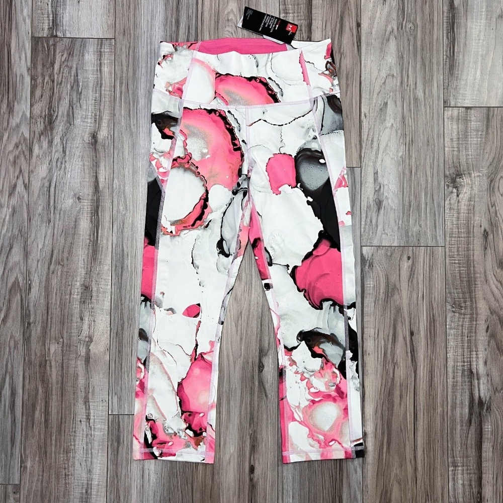 Under Armour Women's HeatGear Training Crop Tight 1320551-634 Pink Grey Size XL